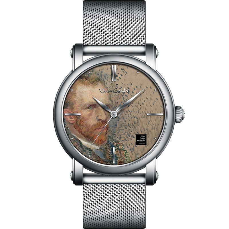Van Gogh 3D Oil Painting Surface Steel Strap Self-portrait Quartz Wrist Men's Watch