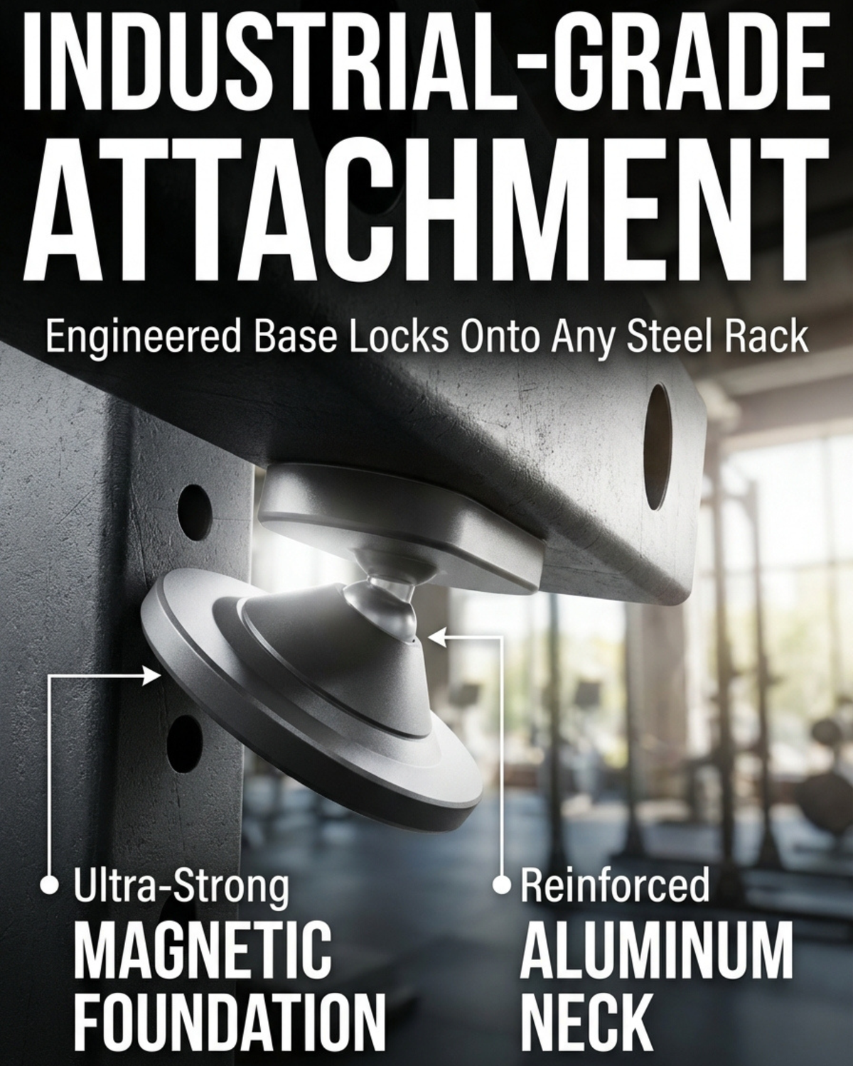 All-Metal Magnetic Gym Phone Holder for MagSafe and Android | Industrial N54 Magnets | Rock-Solid Mount for Squat Racks & Metal Gym Equipment | 360Β° Adjustable | Includes Metal Ring