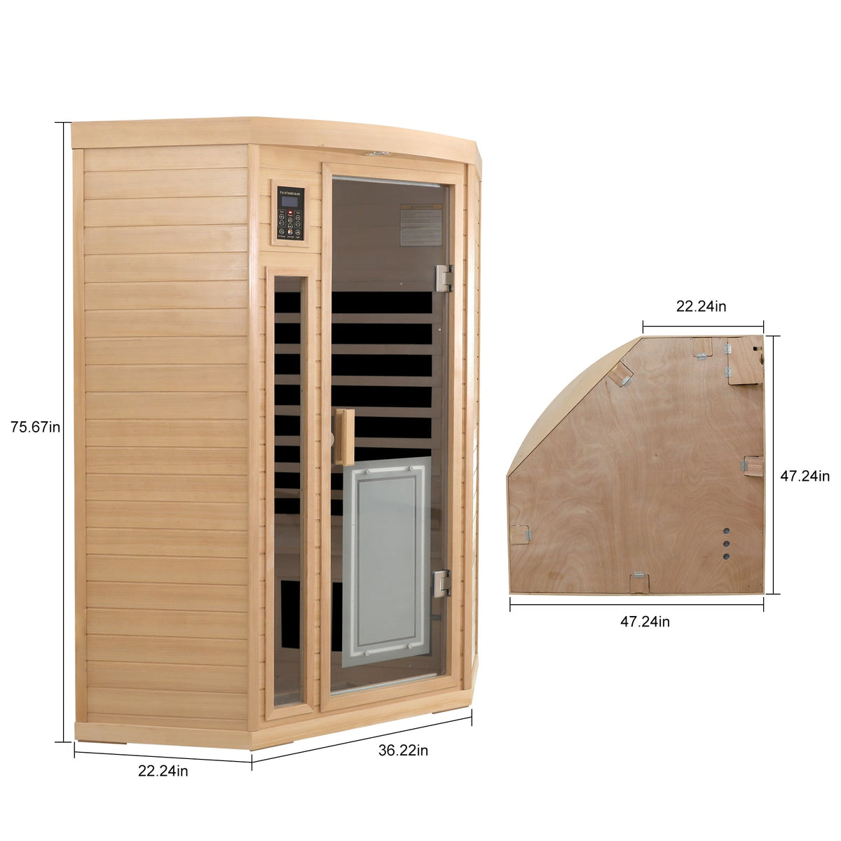 Hemlock Wood Far Infrared Two Person Sauna Room with Low EMF & Bluetooth - Natural Wood