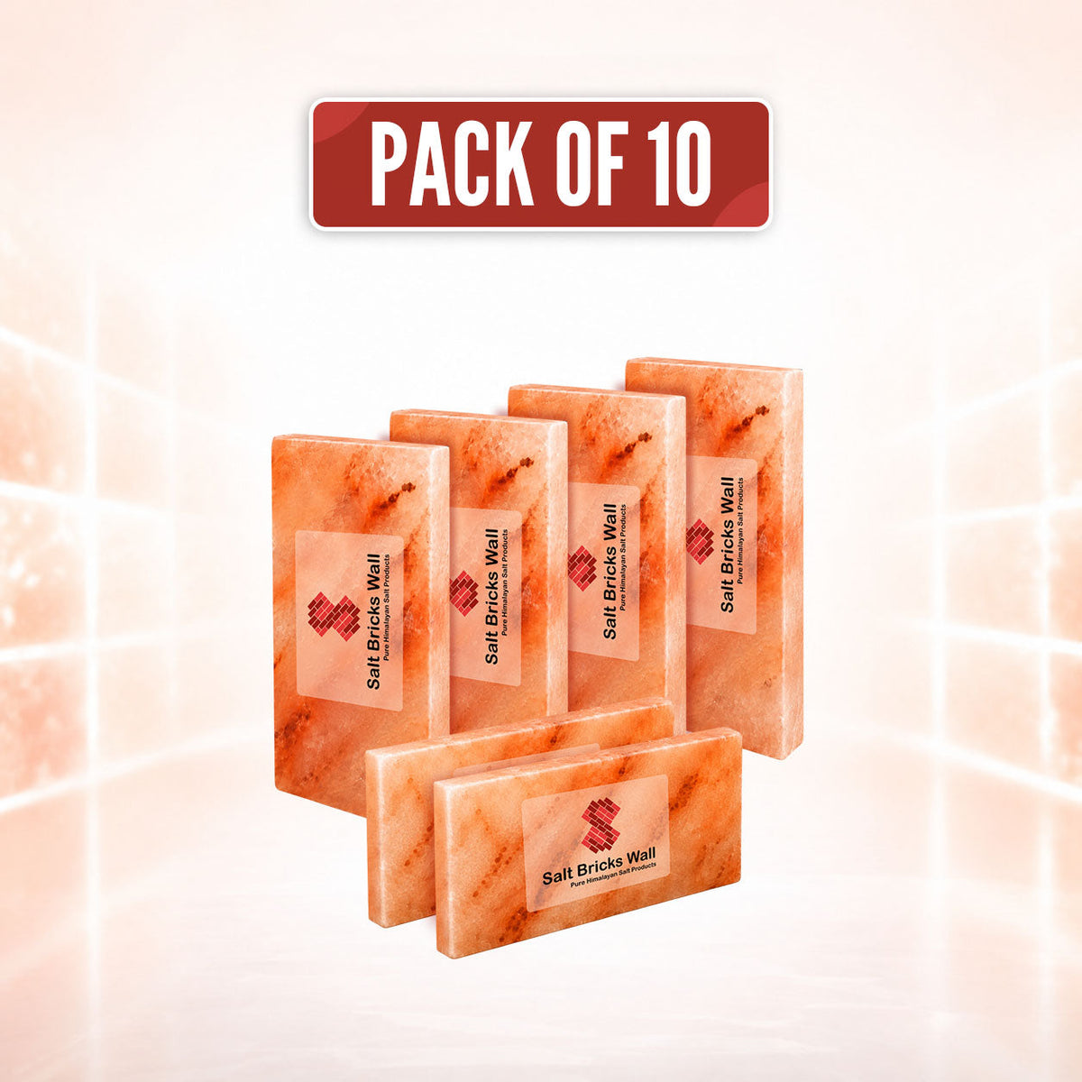 Himalayan Pink Salt Tiles 8" x 4" x 0.75" – Pack of 10 | Natural Salt Wall Tiles