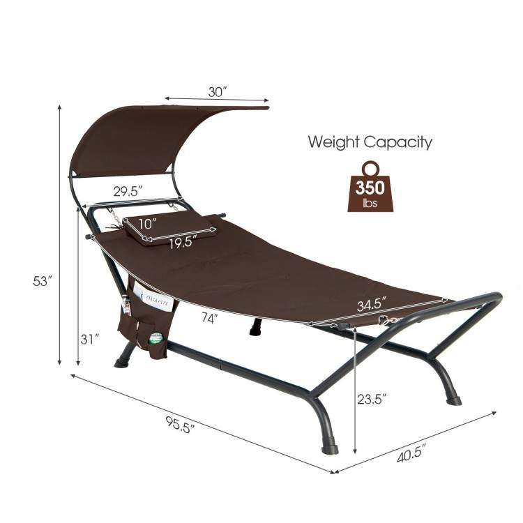 Brown Polyester Chaise Lounge Chair Hammock with Canopy and Storage Bag