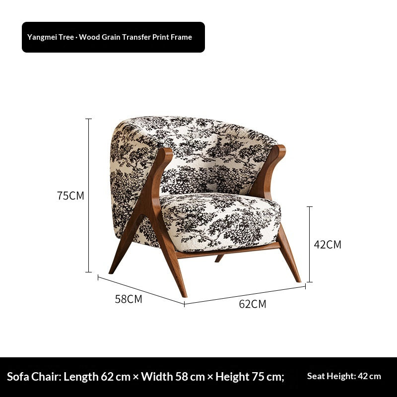Barrel Back Lounge Chair — Patterned Fabric Accent Chair with Wood Frame