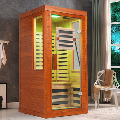 Infrared Sauna with Bluetooth Audio and Solid Wood Construction - Natural