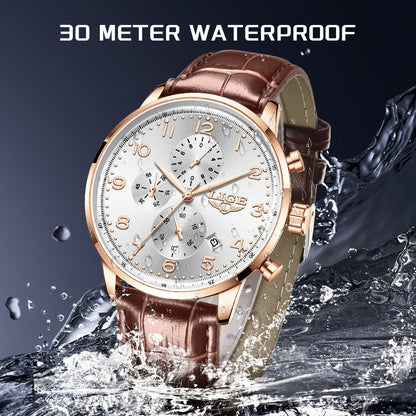 Multifunctional Calendar Leather Belt Waterproof Mens Business Mechanical Watch