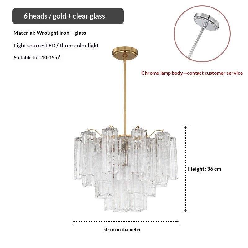 Tiered Frosted Glass Tube Chandelier — French Villa Style for Staircases & Foyers
