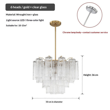 Tiered Frosted Glass Tube Chandelier — French Villa Style for Staircases & Foyers