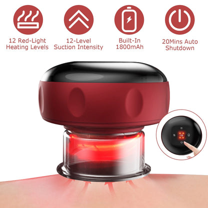 Electric Cupping Therapy Massager Electric Back Scraping Machine Vacuum Therapy Cupping Therapy Device with 12 Levels Temperature and Suction