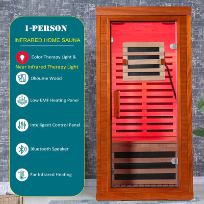 Infrared Sauna with Bluetooth Audio and Solid Wood Construction - Natural