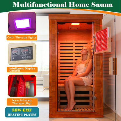 Infrared Sauna with Bluetooth Audio and Solid Wood Construction - Natural