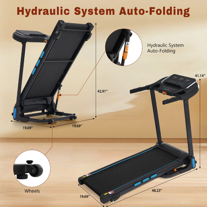 3.5Hp Hydraulic System Auto Foldable Treadmill with Incline - Black