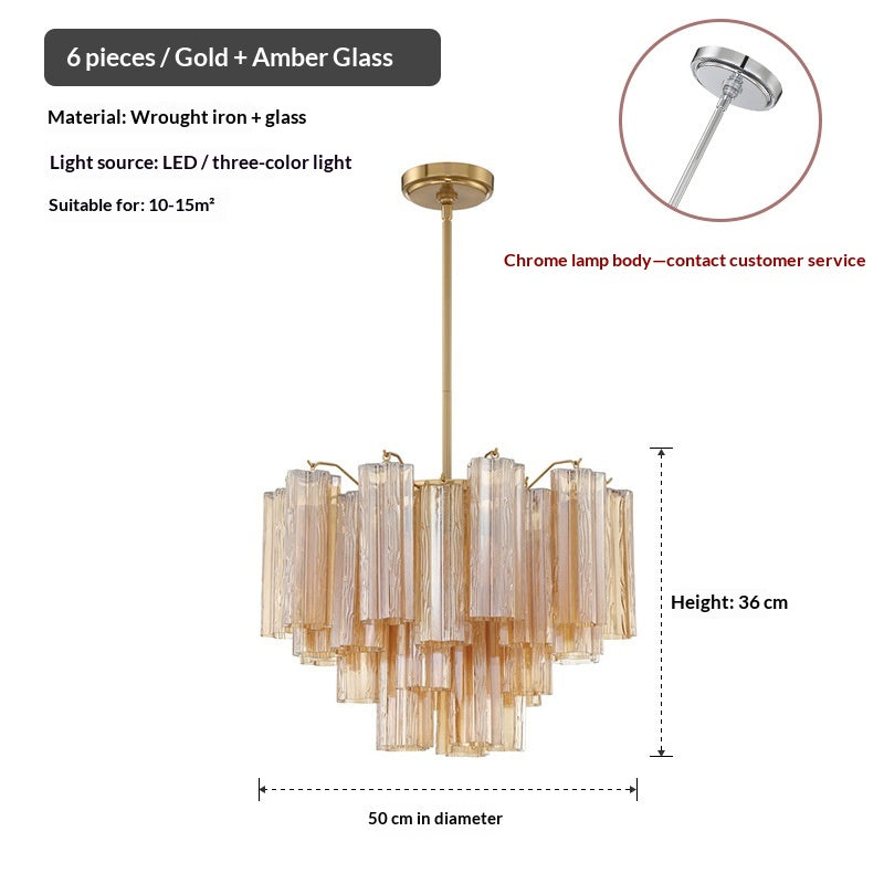Tiered Frosted Glass Tube Chandelier — French Villa Style for Staircases & Foyers