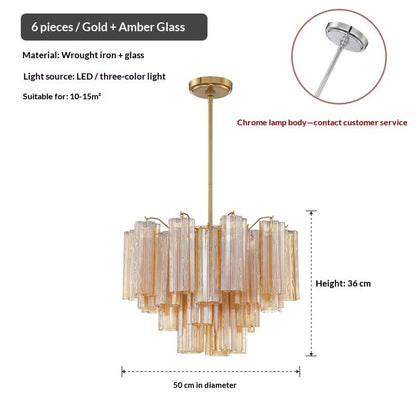 Tiered Frosted Glass Tube Chandelier — French Villa Style for Staircases & Foyers
