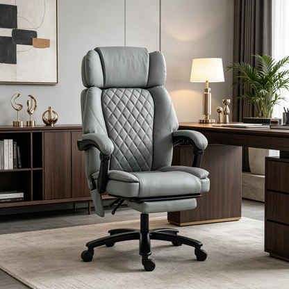 Massage Office Chair, 400lbs Capacity Desk Chair With Heat, Adjustable Headrest, Reclining & Footrest, Light Gray