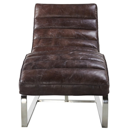 Plano Modern Channeled Leather Chaise Lounge - Dark Brown Leather