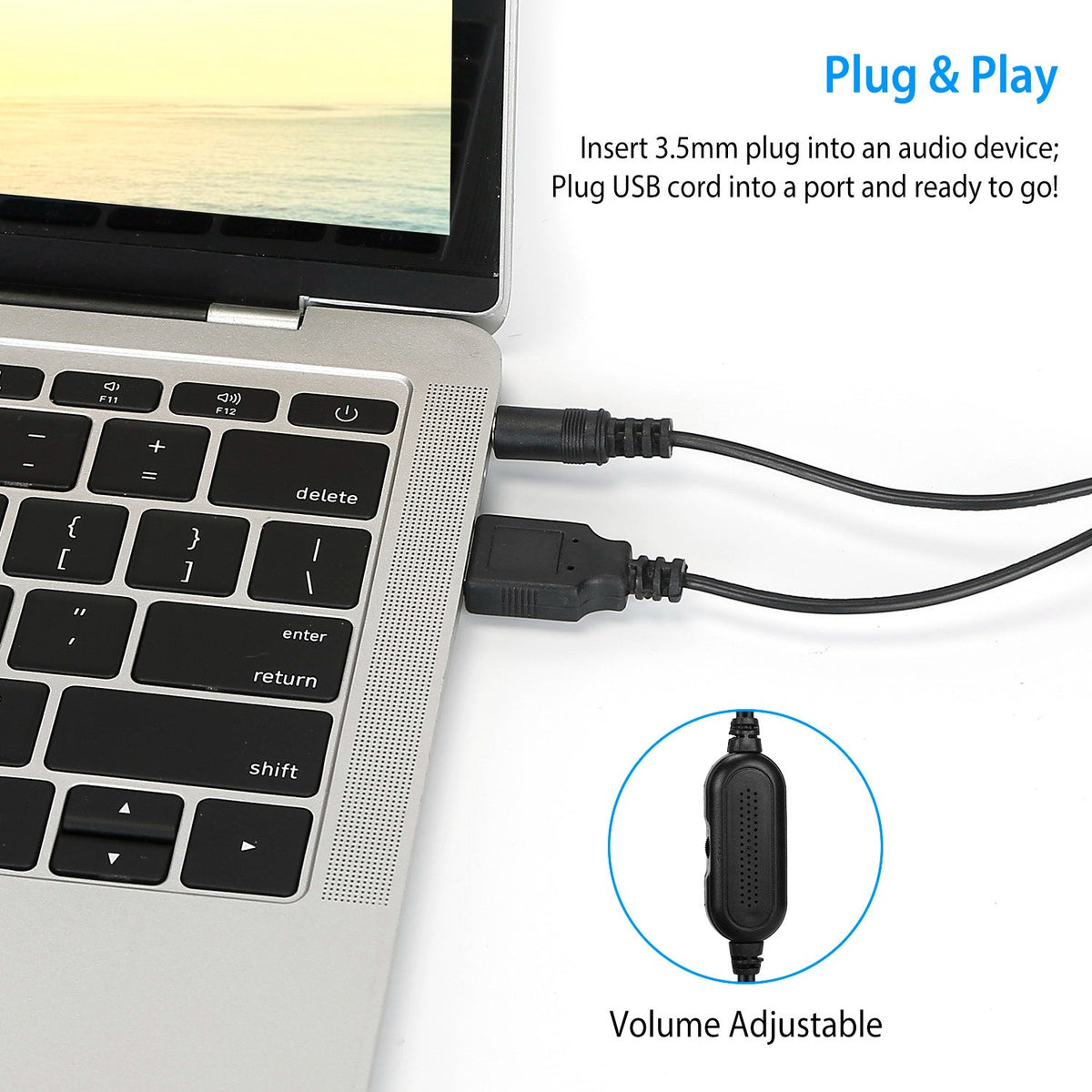 Clip-On Computer Sound Bar Portable USBÊStereo Mini Wired Speaker w/ Volume Control 3.5mm Jack For Desktop Computer Laptop Notebook PC Tablets Plug An