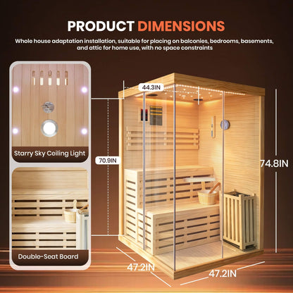 Kaelis 2-Person 3000W Chilean Pine Sauna Room With Starry Lights (SAK13795)