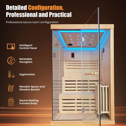 Kaelis 2-Person 3000W Chilean Pine Sauna Room With Starry Lights (SAK13795)