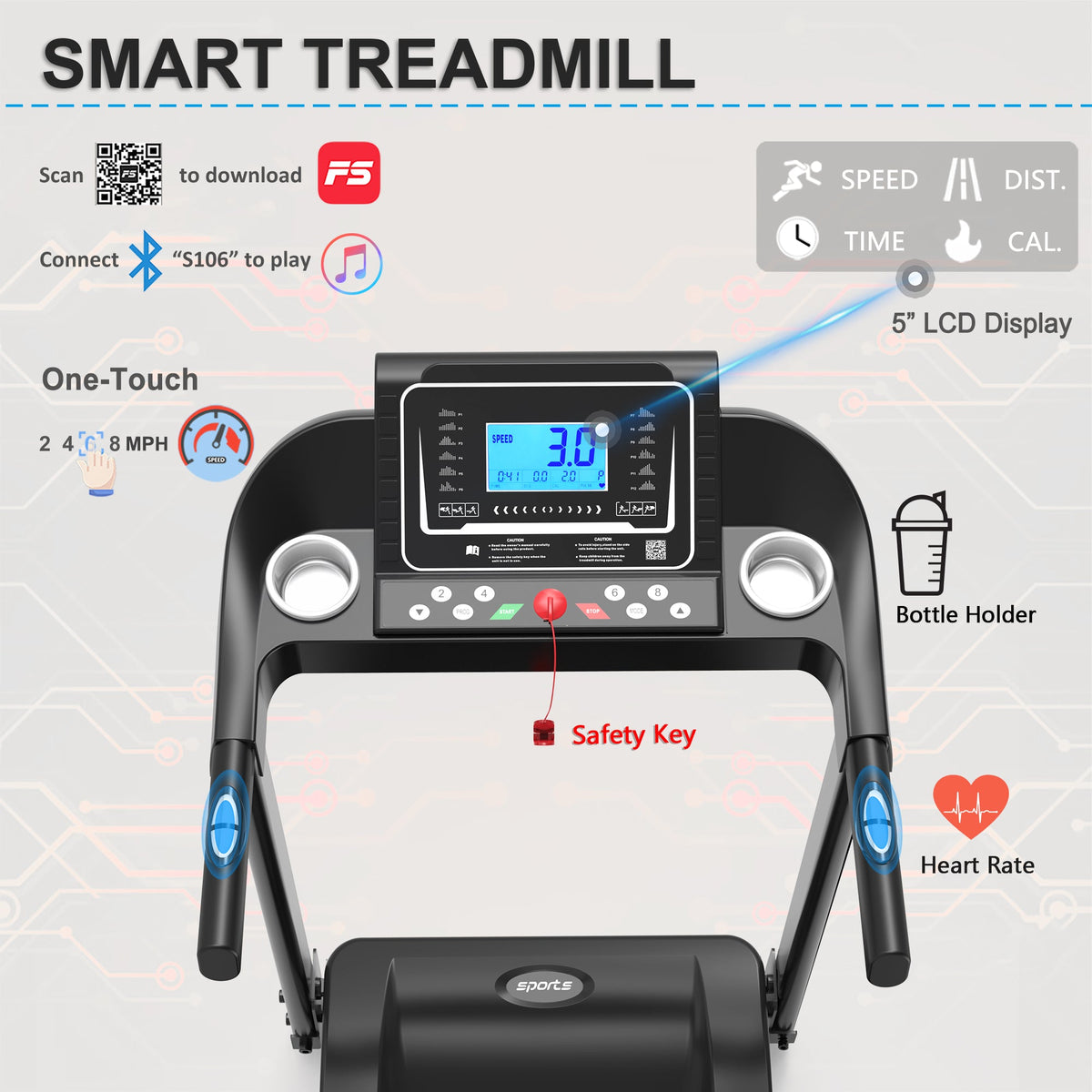 Foldable Treadmill with Fitshow App and Incline – Carbon Steel