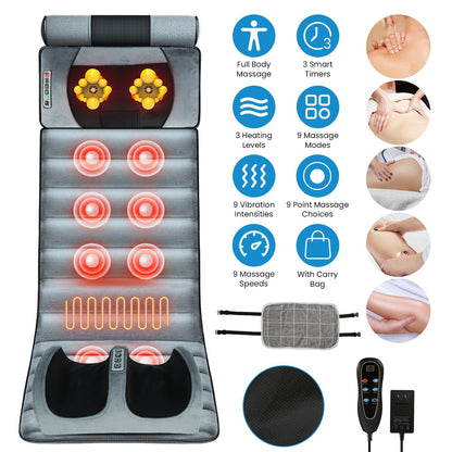 Full Body Electric Massage Mat Heating Vibration Massage Pad Cushion Back Massage Mattress Chair Pad with Neck Foot Massage Head Pillow and Cloth Lumb
