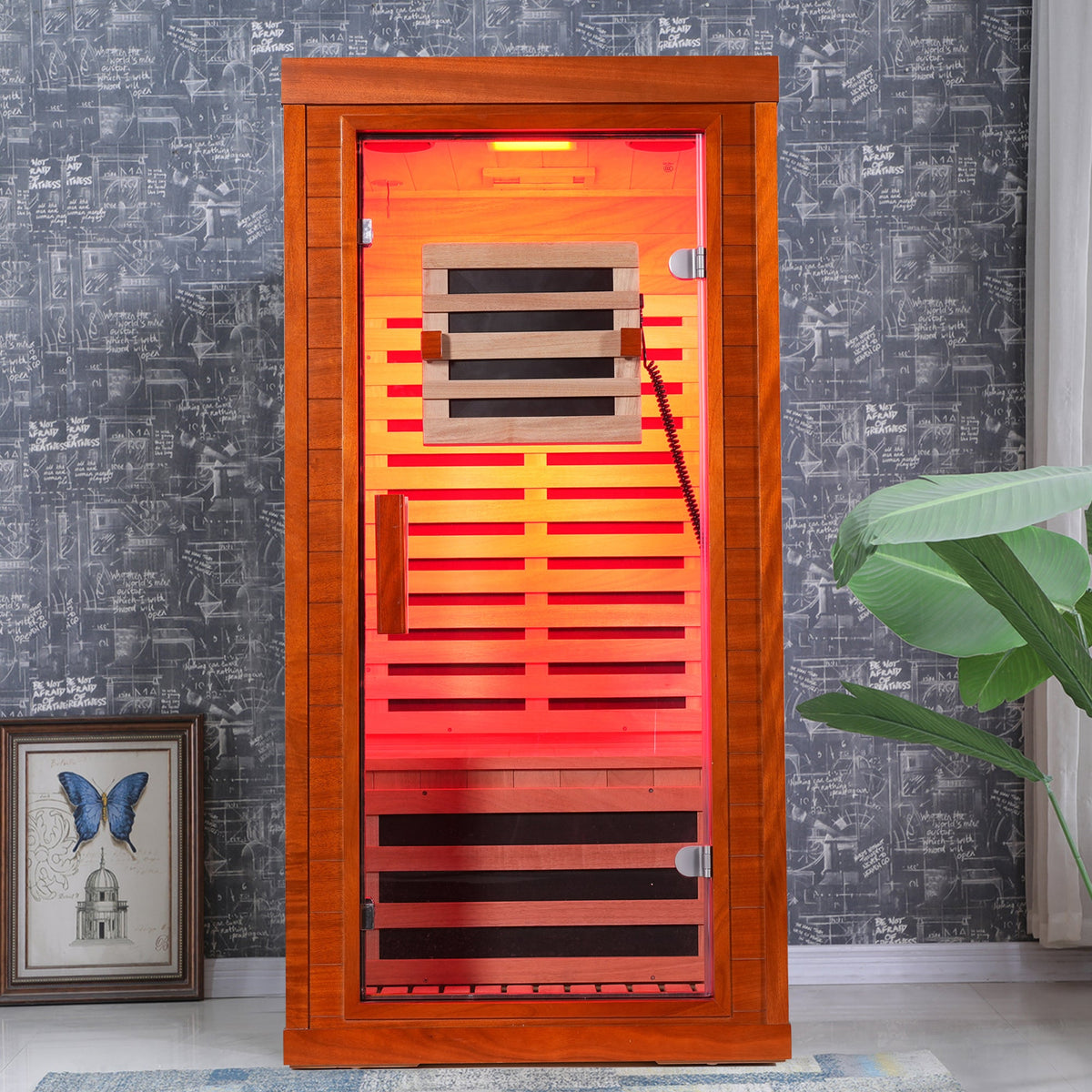 Infrared Sauna with Bluetooth Audio and Solid Wood Construction - Natural