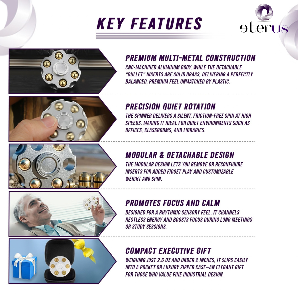 Metal Alloy Rotating Cylinder Spinner Fidget