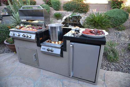 KoKoMo BBQ Island - 7'6" Outdoor Kitchen with 4-Burner Grill, Wok Burner & Refrigerator