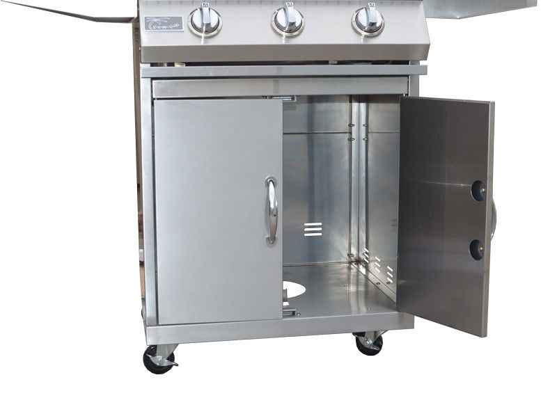 KoKoMo 26” BBQ Grill with 3-Burner Stainless Steel Cart – Freestanding