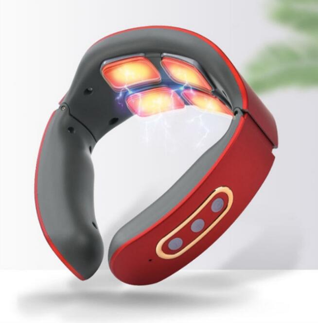 USB Rechargeable 4 Heads Cervical Spondylosis Massager Intelligent Whole Body Meridian Massage Pulse Kneading Heating Neck Protector