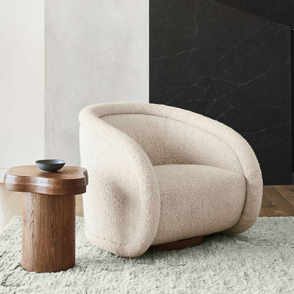 French Vintage Swivel Accent Chair — Upholstered Fabric Armchair