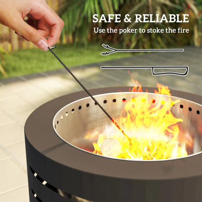 Round Fire Pit with Fire Poker Portable Wood Burning Firepit with Ash Tray and