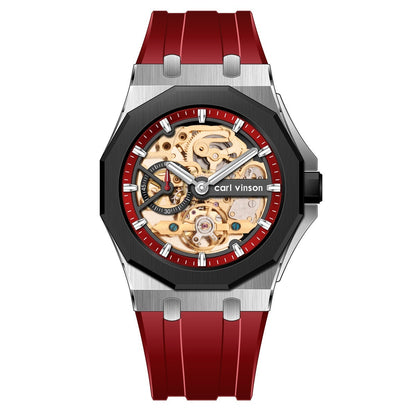 Fully Automatic Luminous Decorative Hollow Silicone-Strap Mechanical Alloy Watch