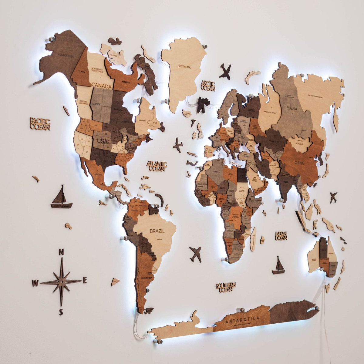 3D LED Wooden World Map 3.0 Multicolor