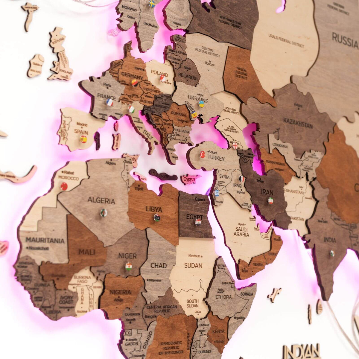 3D LED Wooden World Map 3.0 Multicolor