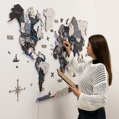 3D LUMINOUS LED Wooden World Map 2.0 Nordik
