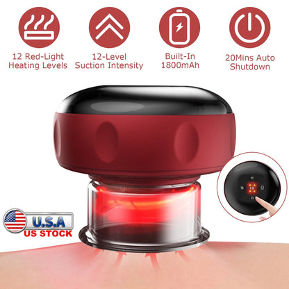 Electric Cupping Therapy Massager Electric Back Scraping Machine Vacuum Therapy Cupping Therapy Device with 12 Levels Temperature and Suction