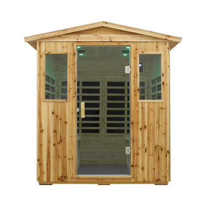 Deluxe 4-Person Outdoor Infrared Hemlock Sauna With Bluetooth Speakers & LED Lighting (SAK96371)