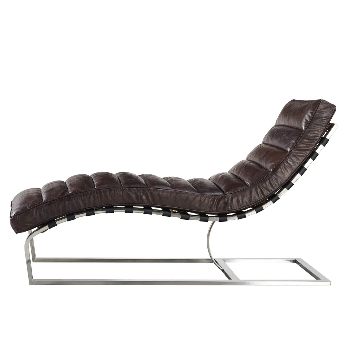 Plano Modern Channeled Leather Chaise Lounge - Dark Brown Leather