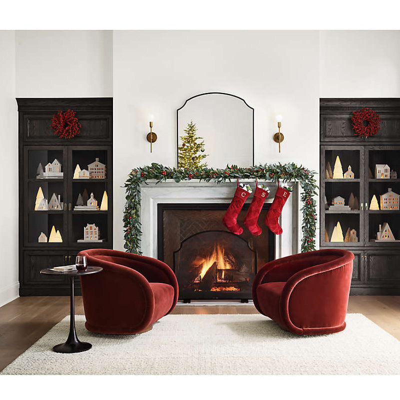 French Vintage Swivel Accent Chair — Upholstered Fabric Armchair