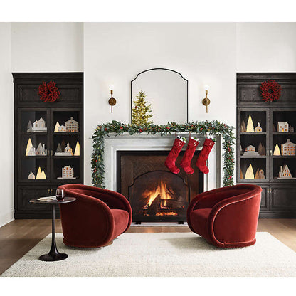French Vintage Swivel Accent Chair — Upholstered Fabric Armchair