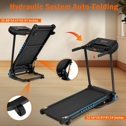 Incline Treadmill for Running & Walking with Hydraulic Folding - Black