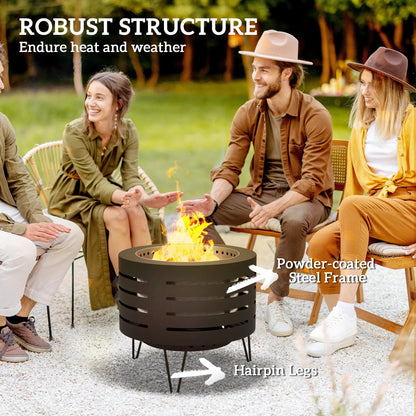 Round Fire Pit with Fire Poker Portable Wood Burning Firepit with Ash Tray and