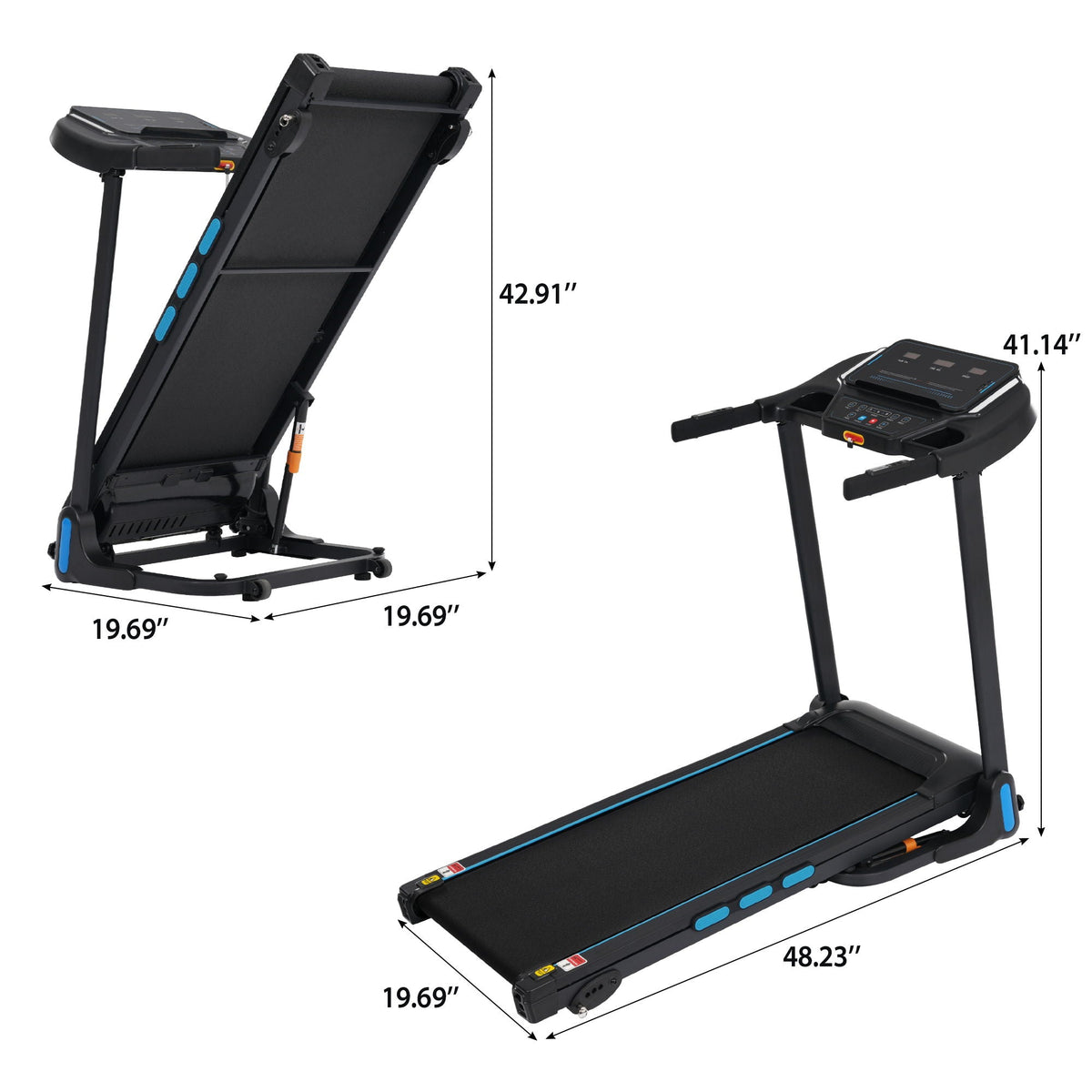 3.5Hp Hydraulic System Auto Foldable Treadmill with Incline - Black