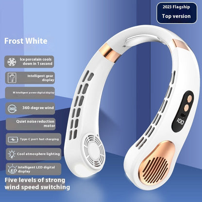 With Light Digital Display Leafless Halter Fan USB Portable Mute Lazy Student Outdoor Halter Fan
