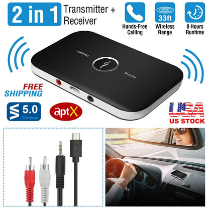 Wireless V5.0 Transmitter Receiver with aptX Low Latency 2-in-1 Wireless 3.5mm Audio Adapter for TV Headphones Speakers PC Sound System Car