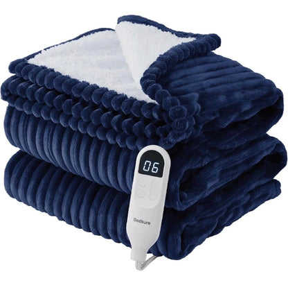 BEDSURE Electric Blanket, Soft Ribbed Flannel, Heating with 4 Time Settings, 6 Heat Levels, 3 hrs Timer Auto Shut Off, GentleSoft™