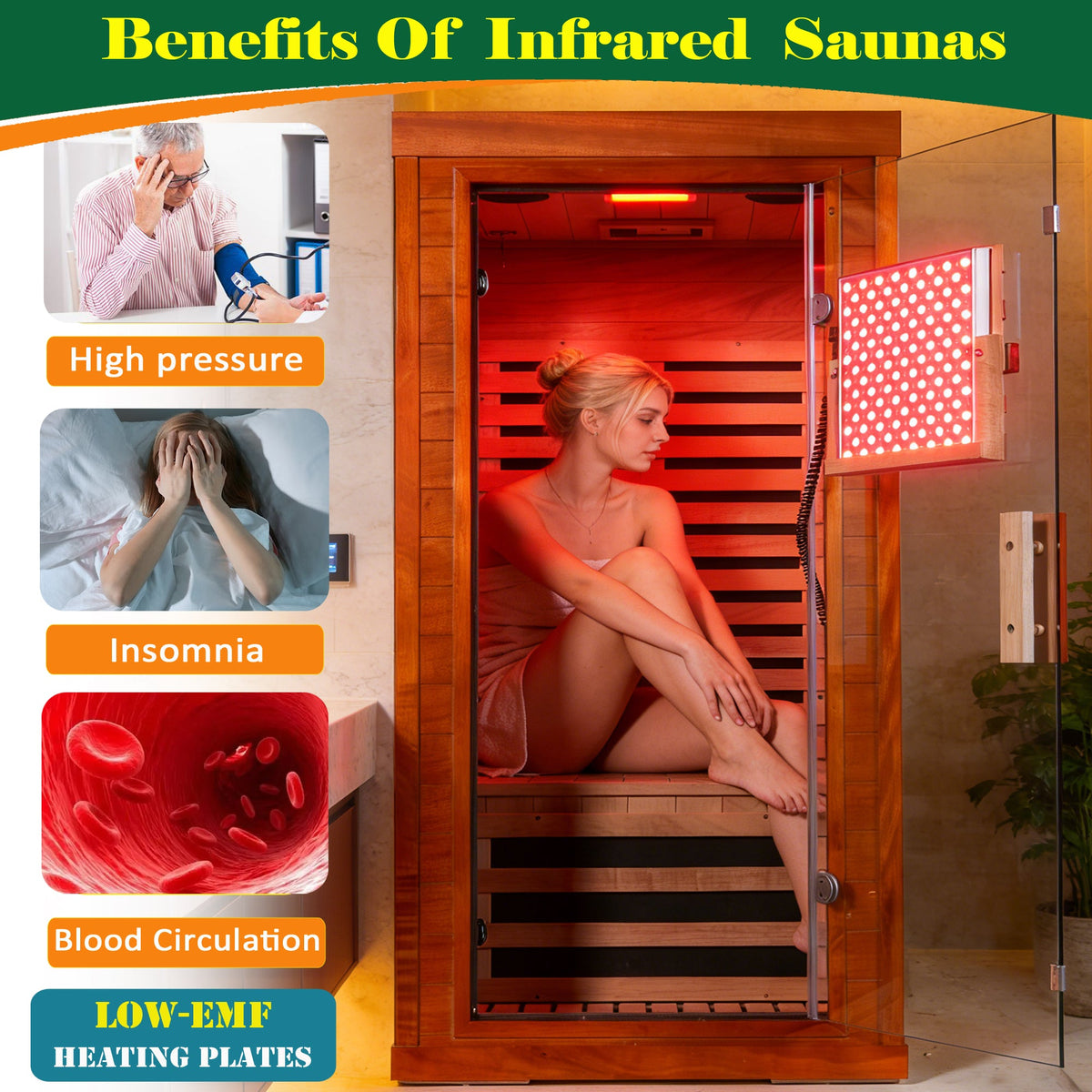 Infrared Sauna with Bluetooth Audio and Solid Wood Construction - Natural