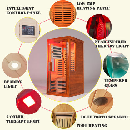 Infrared Sauna with Bluetooth Audio and Solid Wood Construction - Natural
