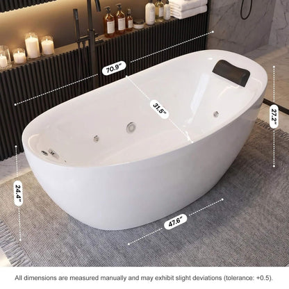 Elaris 71-Inch Acrylic High-Back Oval Whirlpool Tub With 6 Jets LED Light And Gel Pillow (SAK21370)