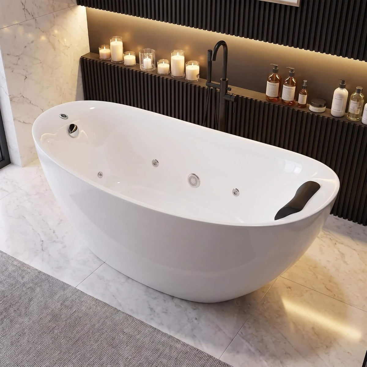 Elaris 71-Inch Acrylic High-Back Oval Whirlpool Tub With 6 Jets LED Light And Gel Pillow (SAK21370)