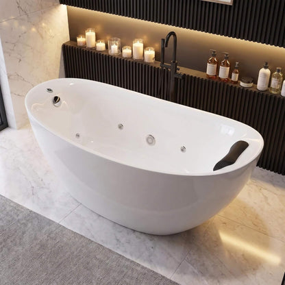 Elaris 71-Inch Acrylic High-Back Oval Whirlpool Tub With 6 Jets LED Light And Gel Pillow (SAK21370)